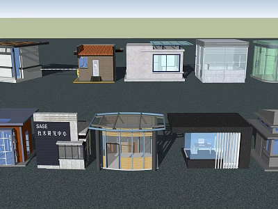 Multiple Small Architectural Structures Featuring Diverse Designs Styles And Materials 3d model