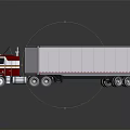 Red and White Semi Truck with Sleek Cab and White Container Trailer on Reflective Surface