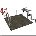 Industrial Piping Components With Red Silver Fittings And Metal Supports