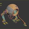 Yellow And Gray Robot Mechanical Creature With Large Blue Eye And Mechanical Legs 3D Design