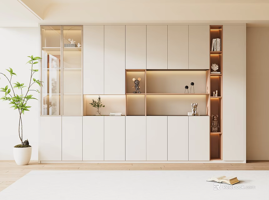 Modern White Wine Cabinet With Glass Doors LED Lighting And Elegant Display Shelves 3d model 