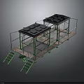Green Metal Construction Scaffolding With Platform Stairs And Roof Structure