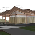 Modern Library Building with Wooden Roof Glass Curtain Wall and Open Structure Design