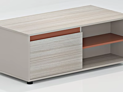 Modern Wooden Coffee Table With Drawer And Open Storage Shelf Design 3d model