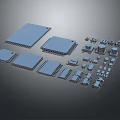 Various Electronic Components Including Different Sized Chips And Small Connectors On Dark Surface 3d model