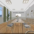 School Modern Learning Space With Bright Lighting Wooden Floors White Walls Green Curtains And Laptops