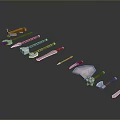 Cold weapons Sword Axe Hook Fork Spear Trident Melee Weapon Military 3d model