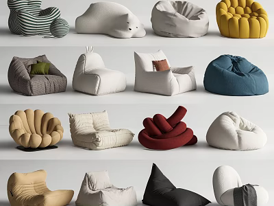 Comfortable Bean Bag Chairs With Various Styles And Multiple Colors For Home Decor 3d model