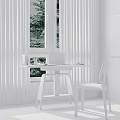Cozy Window Desk With Laptop Chair Wall Painting And Curtains On Wooden Floor