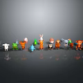 Cute Animal Toy Figures Collection With Various Colorful Characters In Row