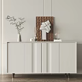 Modern Minimalist White Entryway Cabinet Sideboard With Clean Lines Vase Artwork And Books On Top