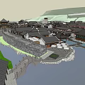 Scenic Commercial Street With Traditional Style Buildings Waterfront And Green Spaces