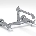 Vintage Chrome Wall Mounted Faucet With Double Handles And Long Spout