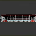 Multi Tiered Sports Stadium Architecture with Red Seats Green Turf and Solar Panel Roof