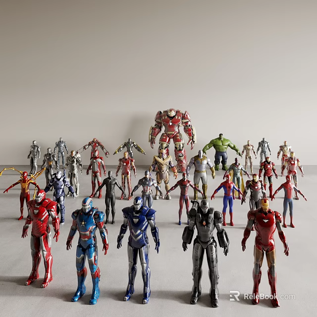 Superhero Action Figures Collection With Various Characters Different Poses And Colorful Standing Designs 3d model 