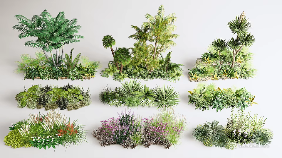 Various Green Shrub Varieties For Garden Landscaping And Outdoor Decoration Projects 3d model 