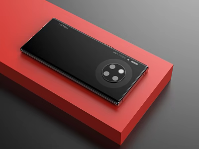 Huawei Sleek Black Smartphone on Red Platform with Circular Camera Module 3d model