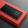 Huawei Sleek Black Smartphone on Red Platform with Circular Camera Module