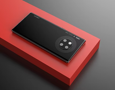 Huawei Sleek Black Smartphone on Red Platform with Circular Camera Module 3d model