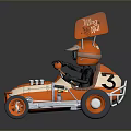 Orange And White Go Kart With Large Rear Wing And Helmeted Driver