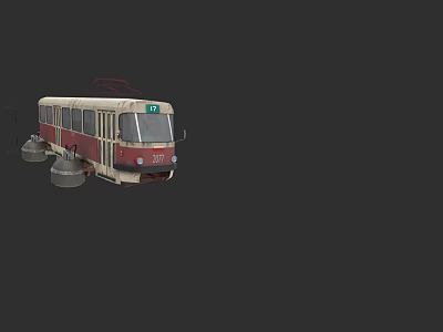 Vintage Red And White Tram With Retro Design And Trolley Pole Number 202 3d model