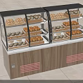 Double Glass Covered Display Cases with Bread and Pastries on Wooden Base and Marble Countertop