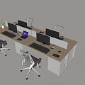 Modern Office Desk Setup With Multiple Workstations Computer Monitors And Ergonomic Chairs 3d model