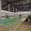 Spacious Indoor Basketball Gym With Green Court Floor White Lines Lighting Windows And Seating
