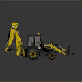 Yellow Backhoe Loader With Front Loader Bucket Backhoe Arm And Black Cab 3d model