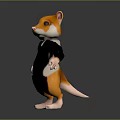 Cute Orange And White Hamster Standing With Black Outfit On Reflective Surface