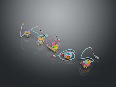 Colorful Computer Accessories With Multiple Cables And Various Design Elements 3d model