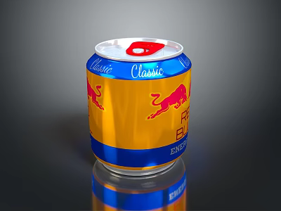 Classic Red Bull Energy Drink in Blue and Gold Can with Red Bull Logo 3d model