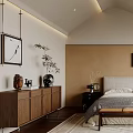 Cozy Modern Bedroom Interior Design With Wooden Furniture Area Rug Wall Art And Curtains