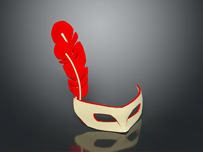 White Costume Mask With Red Feather Decoration For Festive Occasions 3d model