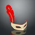 White Costume Mask With Red Feather Decoration For Festive Occasions