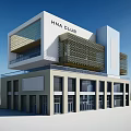 Modern Office Building With HNX CLUB Sign Glass Curtain Wall And Geometric Structure