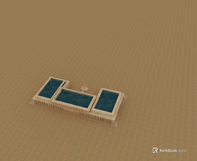 Swing Door Design For Rectangular Water Pools Structure With White Frame 3d model 