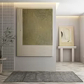Modern Interior With Abstract Wall Art Gray Rug And Natural Light Elements 3d model
