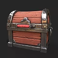 Vintage Wooden Storage Chest With Metal Frame And Red Handle