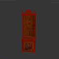 Red Wooden Cabinet With Glass Doors Drawers And Decorative Top