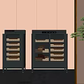 Black Double Door Glass Cabinet with Display Shelves in Modern Interior with Plant