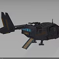 Futuristic Sci-Fi Vehicle with Weapon Turret Deployable Ramp Blue Lights and Mechanical Armor Structure