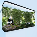Large Computer Display Screen Showing Pandas In Bamboo Forest With Cityscape On Modern Building Wall