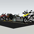 Motorcycles Parked in Designated Parking Area with White Lines and Concrete Blocks