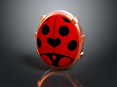 Red Ladybug Shaped Decorative Ornament Set With Black Spots Heart Pattern Gold Frame Reflective Surface 3d model