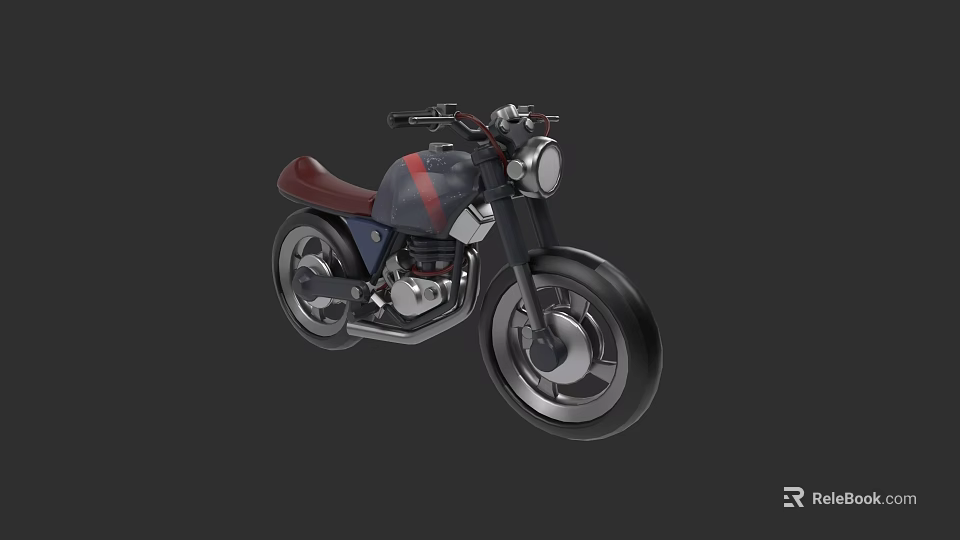 Vintage Gray Motorcycle With Red Seat Round Headlight And Black Tires 3d model 