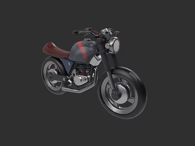 Vintage Gray Motorcycle With Red Seat Round Headlight And Black Tires 3d model