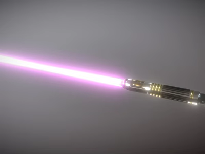 Purple Glowing Lightsaber Weapon With Gold And Black Hilt Design Details 3d model