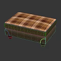 Plaid Pattern Upholstered Sofa Stool With Dark Brown Frame And Stitched Details