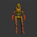 Futuristic Yellow Humanoid Robot With Mechanical Armor And Orange Red Accents